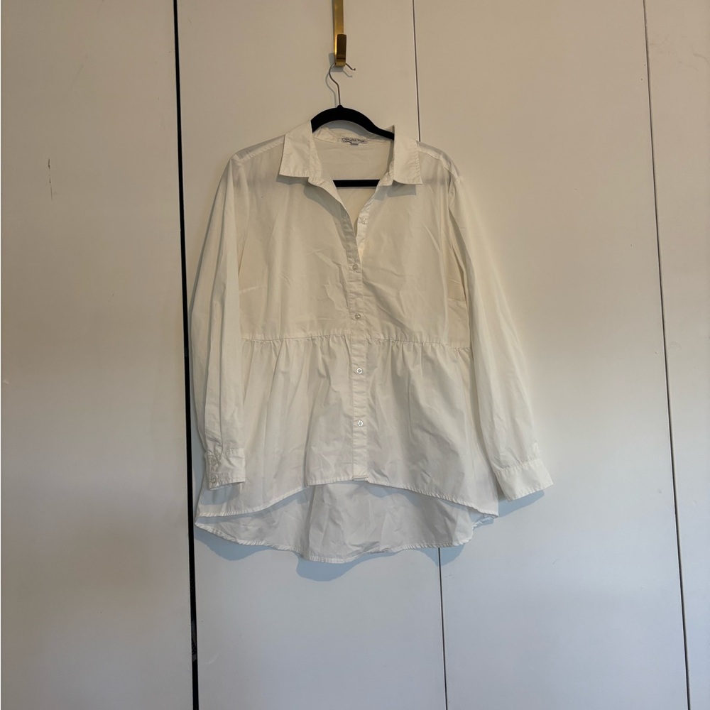 White Button-Up Cotton Peplum Blouse